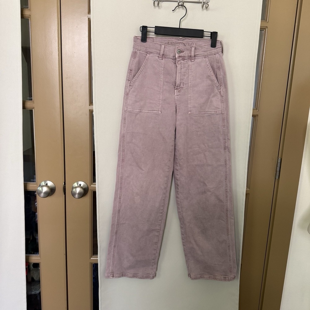 American Eagle Womens 0 Muave Pink High Rise Skater Wide Leg Denim‎ Jeans